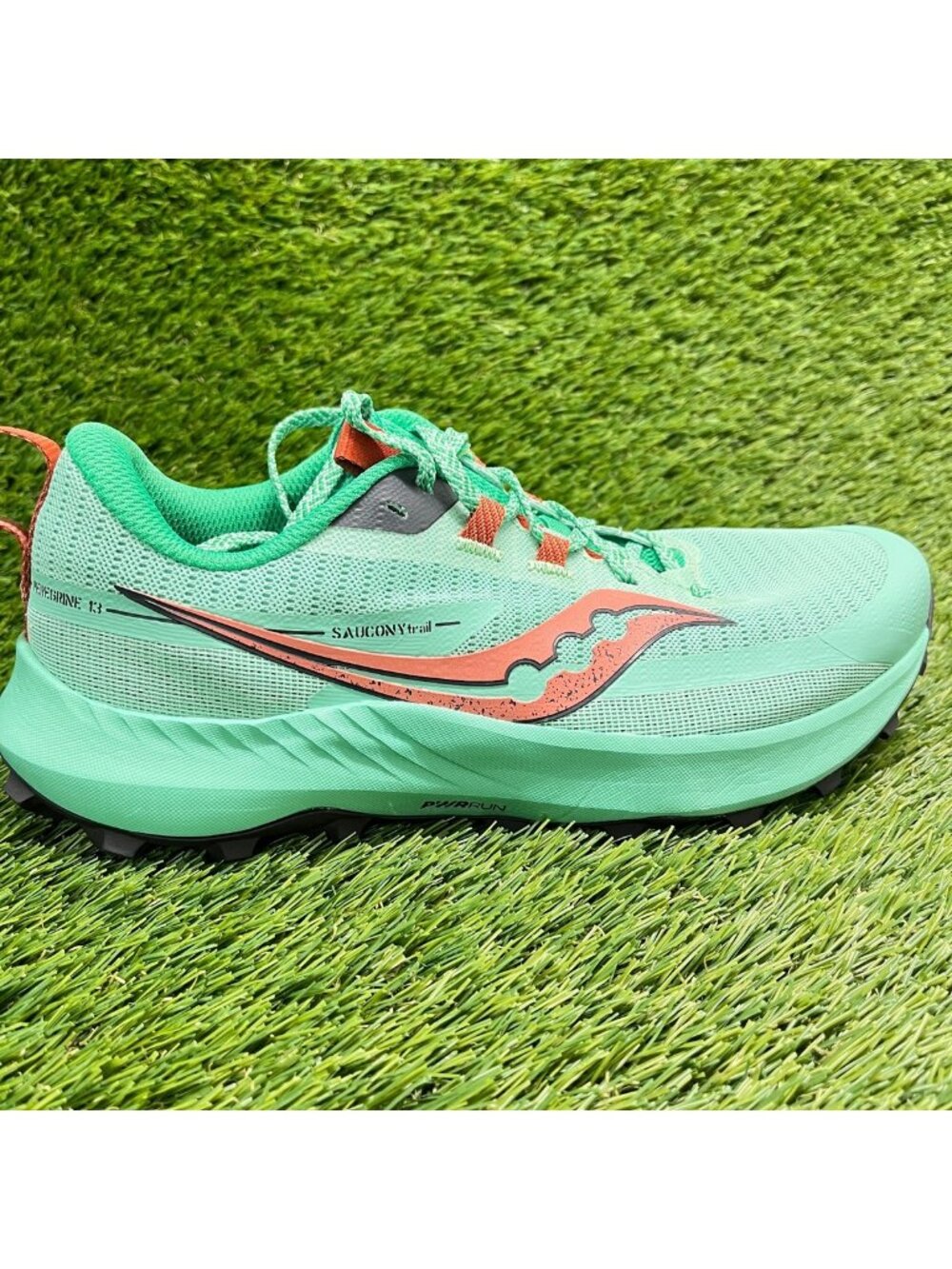 Saucony Peregrine 13 Womens Size 8.5 Green Orange Running Walking Shoes Sneakers